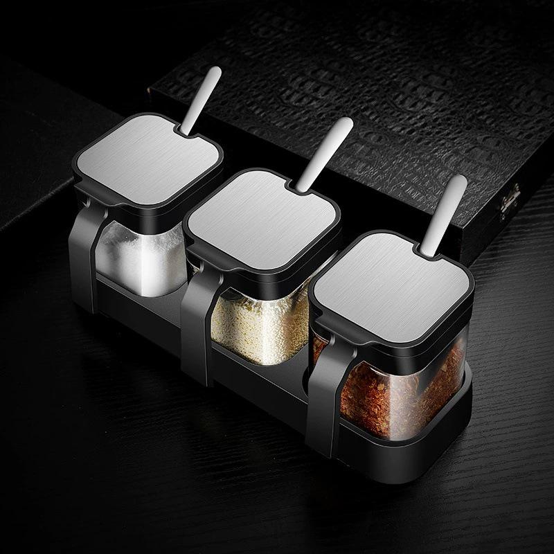 Moisture-Proof Kitchen Seasoning Box Set with Jars and Salt Container