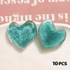 10Pcs DIY Jewelry Craft Beads Resin Heart Shape Cabochons Color Pattern Print Geometry Style for Handmade Bracelet Accessories