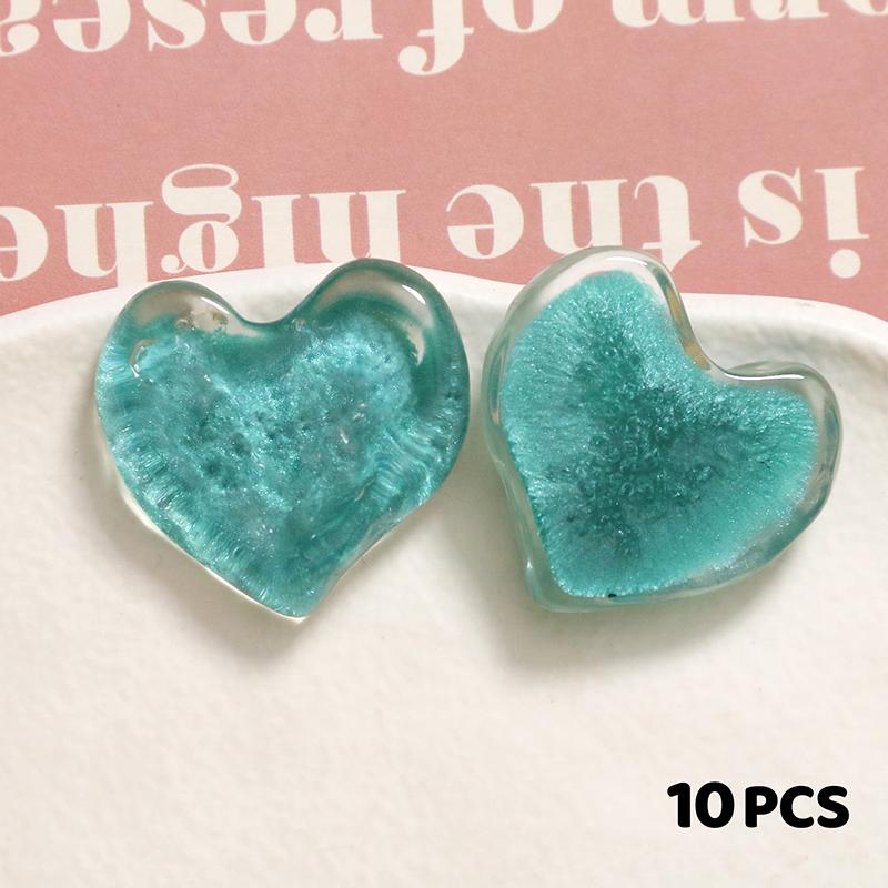 10Pcs DIY Jewelry Craft Beads Resin Heart Shape Cabochons Color Pattern Print Geometry Style for Handmade Bracelet Accessories