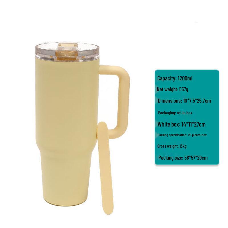 Insulated 304 Stainless Steel Large Capacity Straw Cup - Extra Large Office & Car Water Bottle 1200ml жёлтый