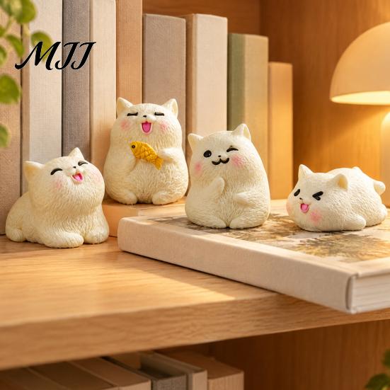 Healing Style Table Decor 4Pcs Mini White Kitten Figurines, Resin Cute Cat Statues, Miniature Ornaments Statues for Micro Landscape, Fairy Garden, DIY