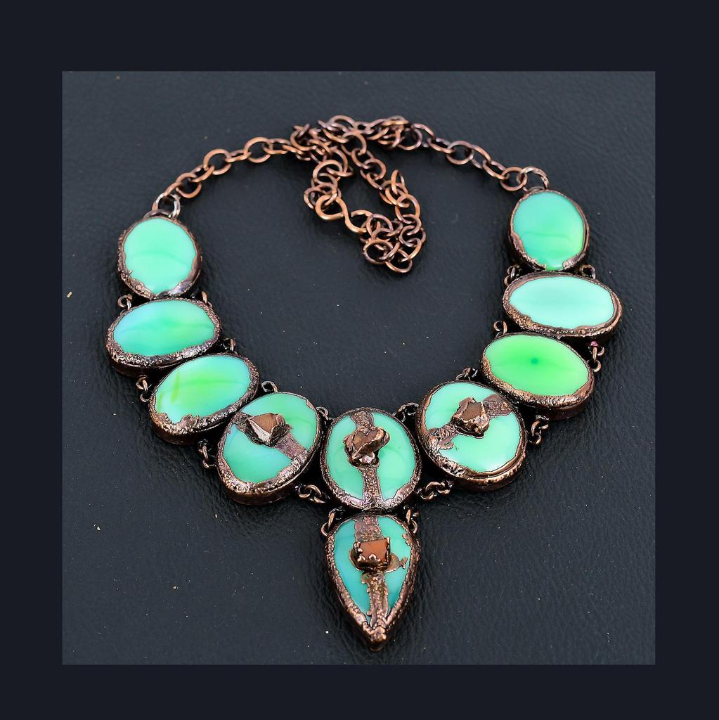 Green Chalcedony Necklace, Copper Electroformed Necklace Handmade Gemstone Jewelry, Gifts For Wife Brand New Necklace
