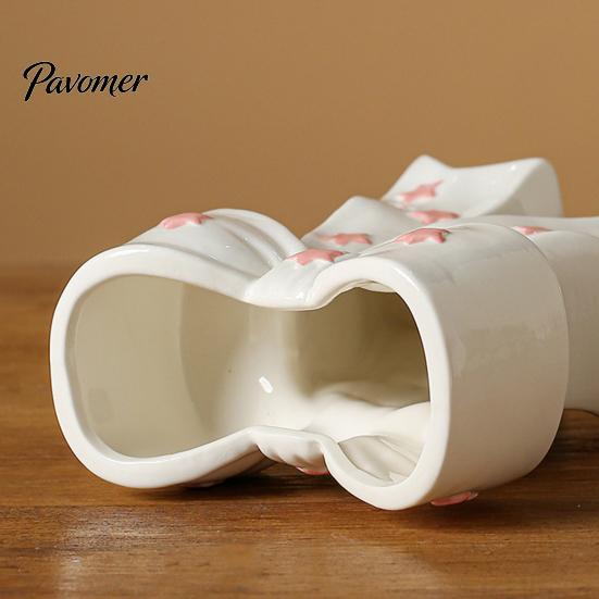 Dried Flower Holder Ceramic Bow Vase with Star, Decorative Flowers Vase, Creative French Style Arrangement for Living Room Table Centerpiece