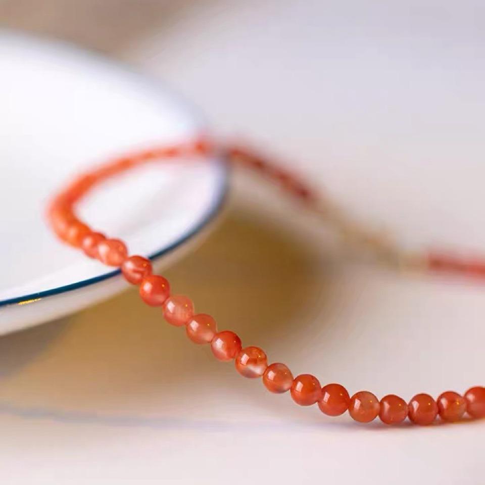 Pulseira Vintage de Ágata NanHong Vermelho Cereja, Fina de 3mm, Fio Vermelho Natural Presente para Mulheres