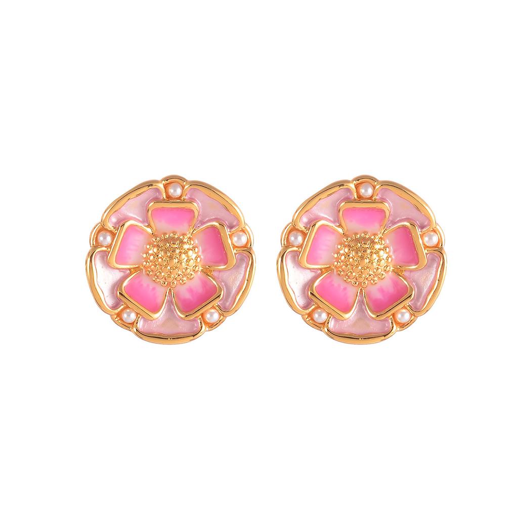 Retro flower earrings temperament three-dimensional diamond-set gradual change enamel color drip oil advanced new stud earrings women