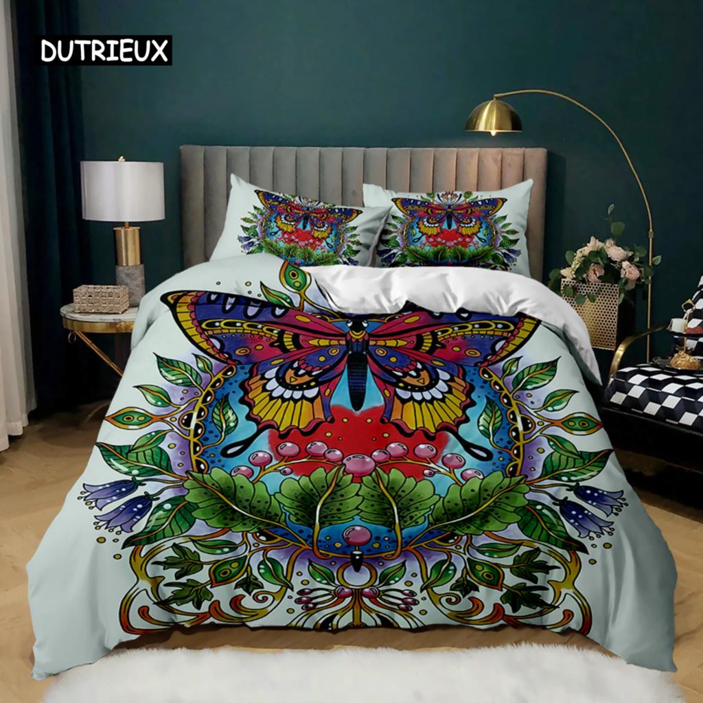 

Пододеяльник с изображением насекомых, комплект постельного белья в винтажном стиле со стрекозой, наволочка, двуспальная кровать размера «king-size», полиэстеровый чехол для кровати EU single(135x200cm)