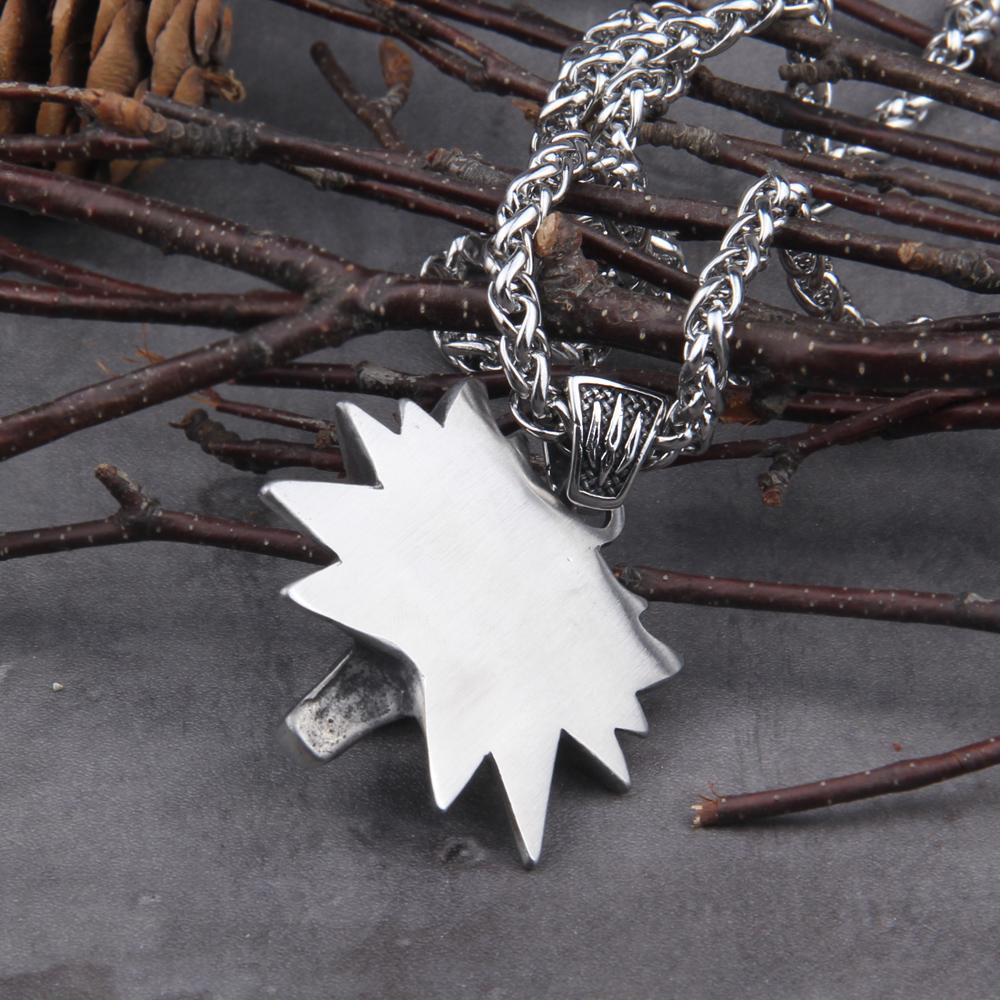 Stainless Steel Viking Necklace Wizard 3 Wild Hunt Pendant Geralt Wolf Head Jewelry with Wooden Box Gift