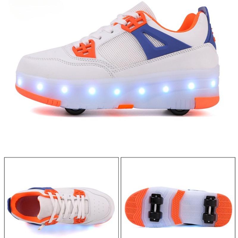 Student Skating Shoes Rotating Button Four Wheel Skate Roller Shoes Roller Skating Removable Kids Glowing Sneakers