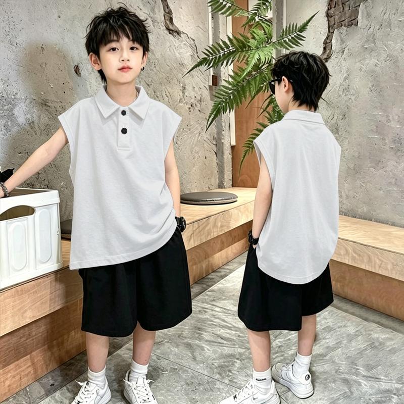 Boys' Trendy Cotton Polo & Vest Set - Stylish Summer Sleeveless Two-Piece
