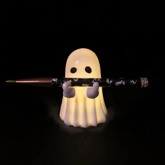 Light-Up Ghost Figurine Halloween Middle Finger Ghost Decoration Lighted Flip-off Ghost Ornament for Party Mantel Shelf Tabletop