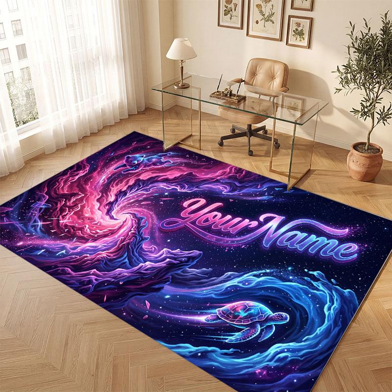 Space Cosmic Theme Crystal Velvet Floor Rug Personalized Custom Name Text Warm Carpet Home Decoration