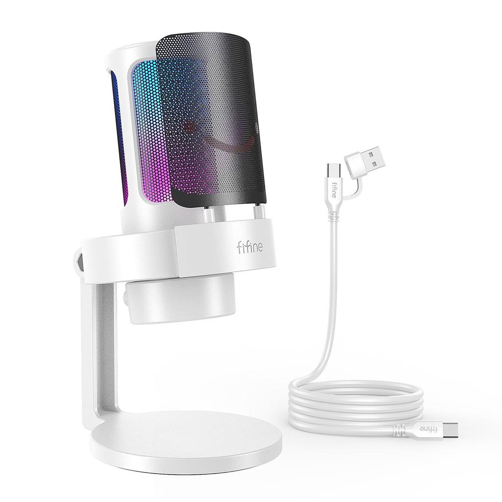 FIFINE USB Condenser Microphone for Gamers, RGB Lighting, Cardioid Polar Pattern, Plug & Play, PC Microphone with USB Cable, PlayStation Microphone,