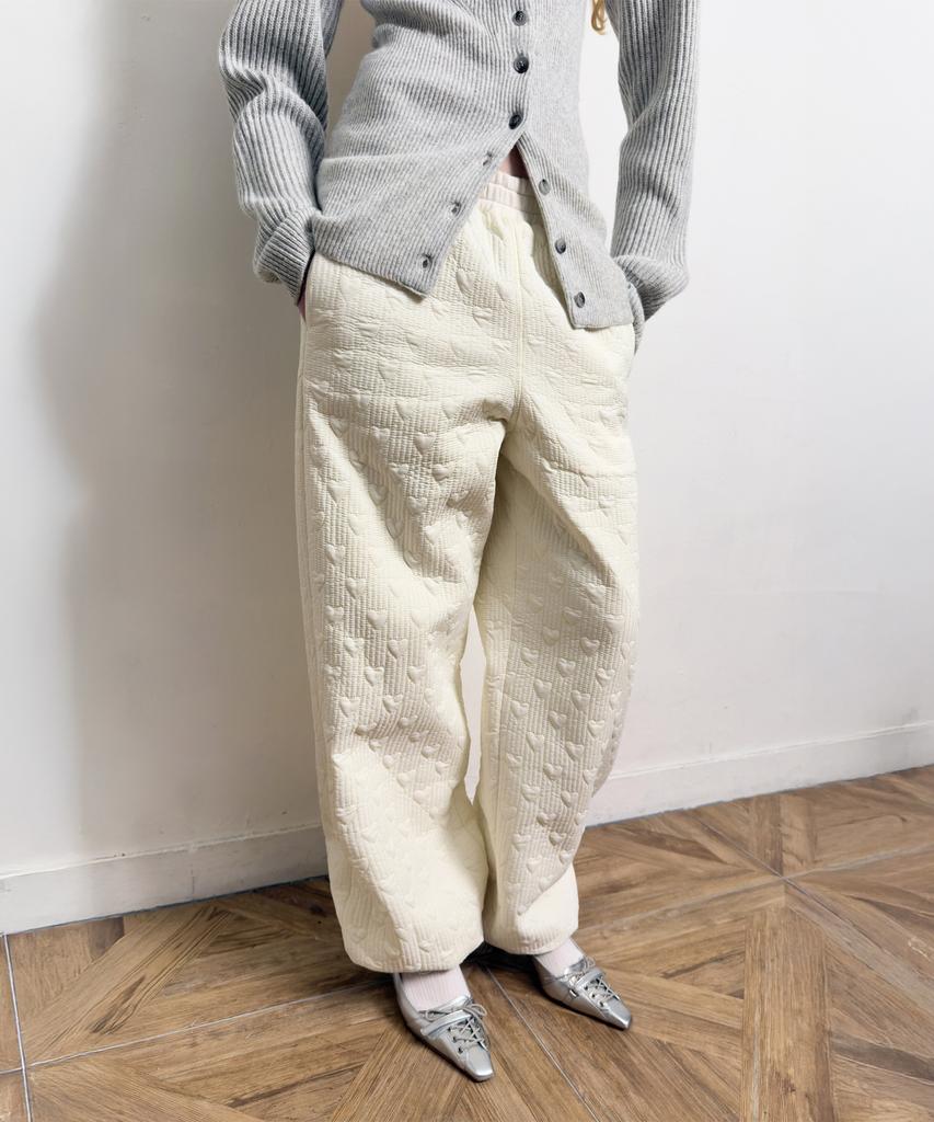 Daiaegeuneol Heart Stitched Padding Pants (Cream)