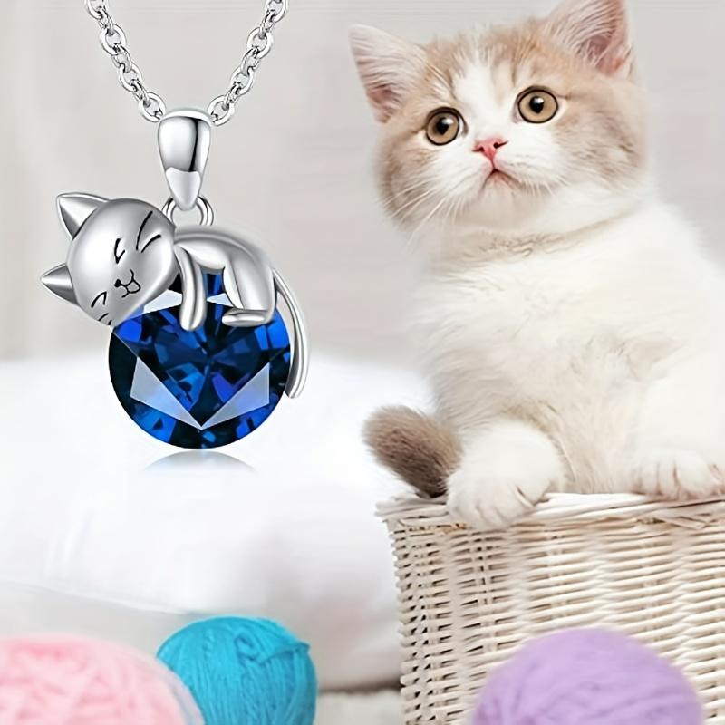 Silver Cat Necklace Pendant and Earrings Jewelry Set Is Suitable As a Gift for Women, with Crystal Zirconia, Perfect As an Accessory for Brides and