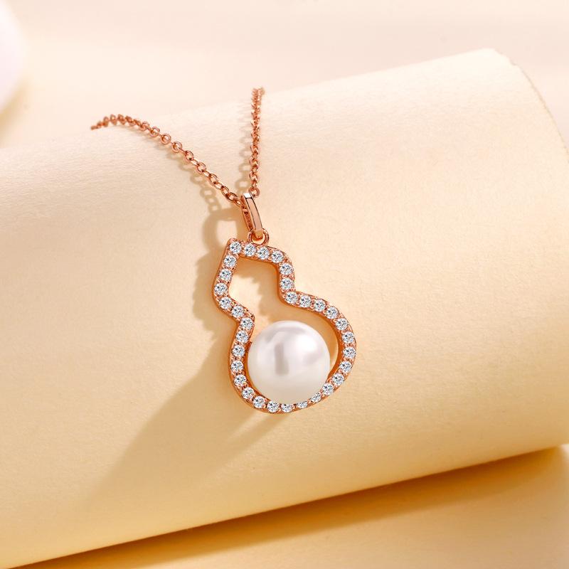 Gourd Pearl Necklace Women'S Hollow Diamond Set Fashion Lamp Luxury Elegant Retro Mother'S Day Gift Jewelry Premium