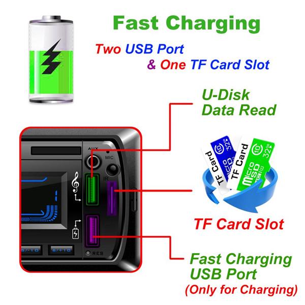 Car MP3 Player FM Radio 3 Inch Large LED Segment Displays AUX Input USB Fast Charging Function DC 12V With Wireless Steering Wheel Remote Control