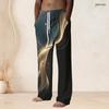 Men Plus Size Drawstring Waist Black Pink Printed Straight Leg Full Length Beach Pants