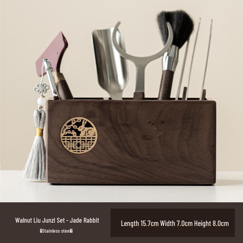 Walnut Wood Tea Ceremony Set: Kung Fu Tea Accessories - Tea Knife, Tea Tongs & Brewing Tools.
