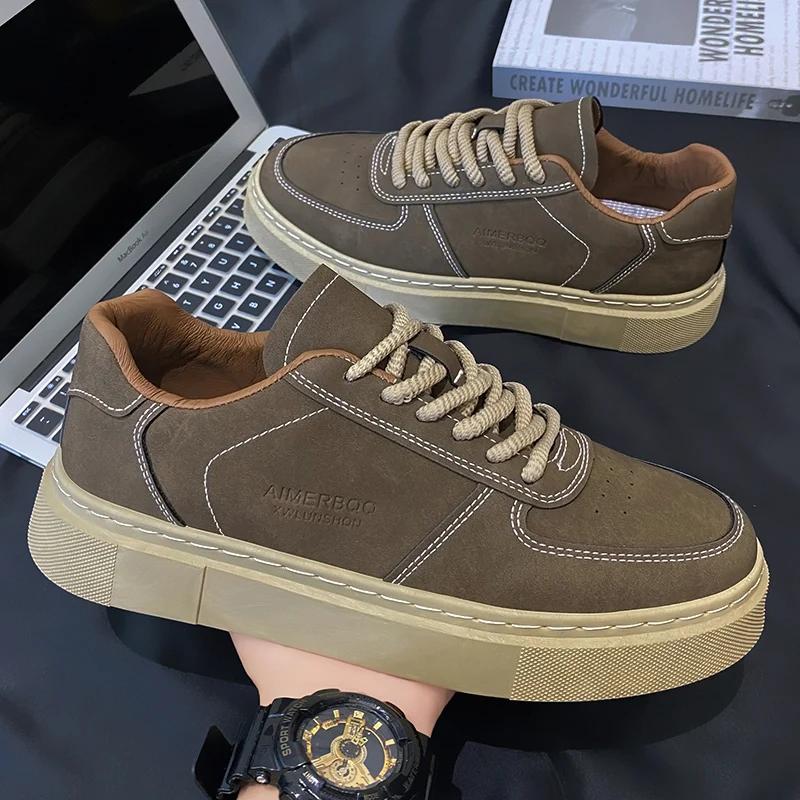 Leather Trend Men Casual Shoes Platform Soft Sneakers Outdoor Breathable Sport Shoes Lightweight Skid Running Shoes Tennis Shoes