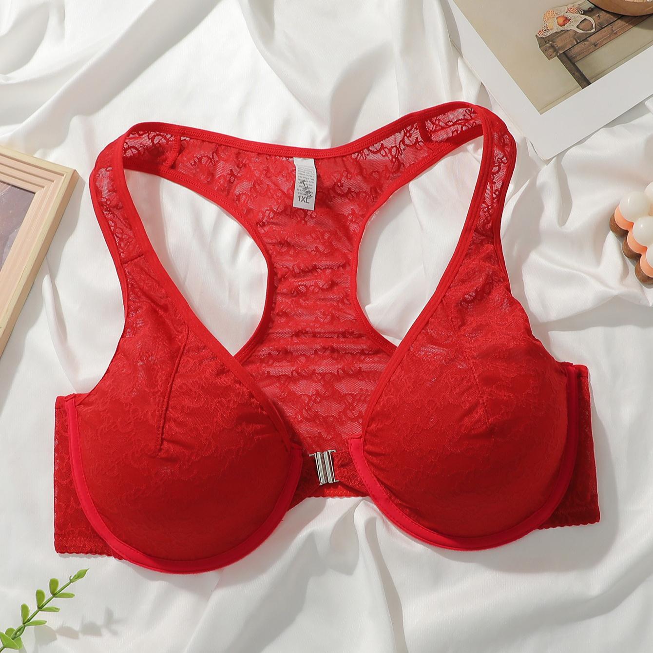 

Европейский и американский сексуальный поддерживающий бюстгальтер на косточках, простой и повседневный дизайн 2XL красный