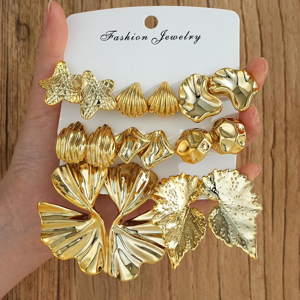 9Pairs Vintage Gold Color Earrings Set For Women Fashion Starfish Shell Hoop Stud Earrings Beach Party Daily Wear Jewelry Gifts