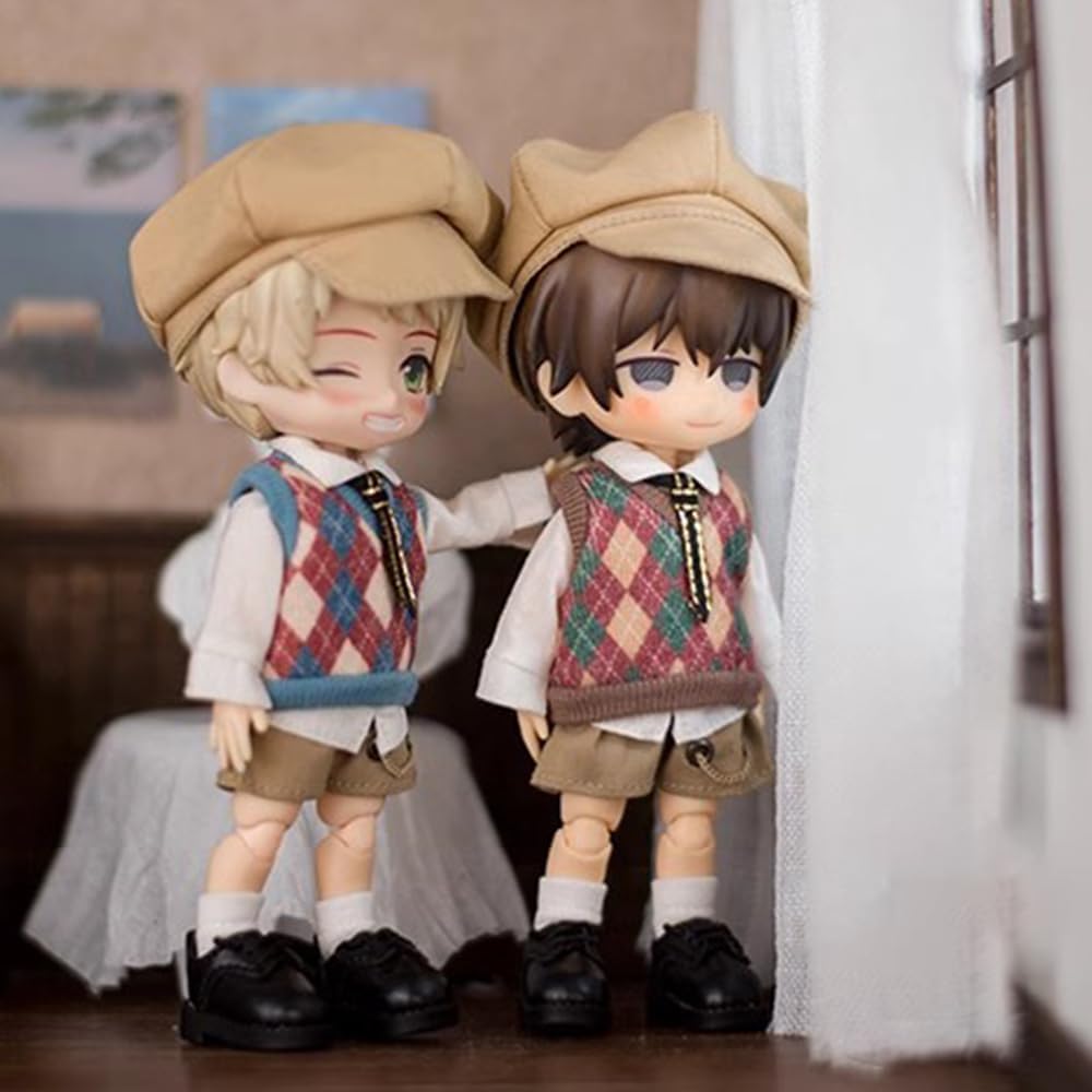 Niannyyhouse OB11 Doll Outfit Set Includes Hat, Shirt, Vest, Tie, Pants, Skirt, Shoes, Socks for 11cm BJD Dolls