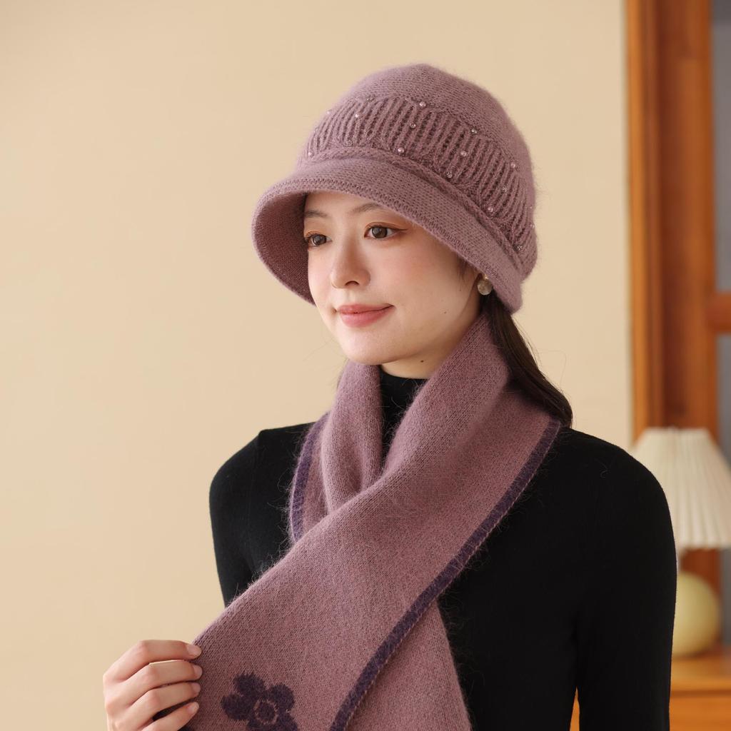 Autumn and Winter Warm Rabbit Fur Hat Women's Middle-aged and Elderly Cold-proof Ear Protection Hat Fashion Knitted Hat