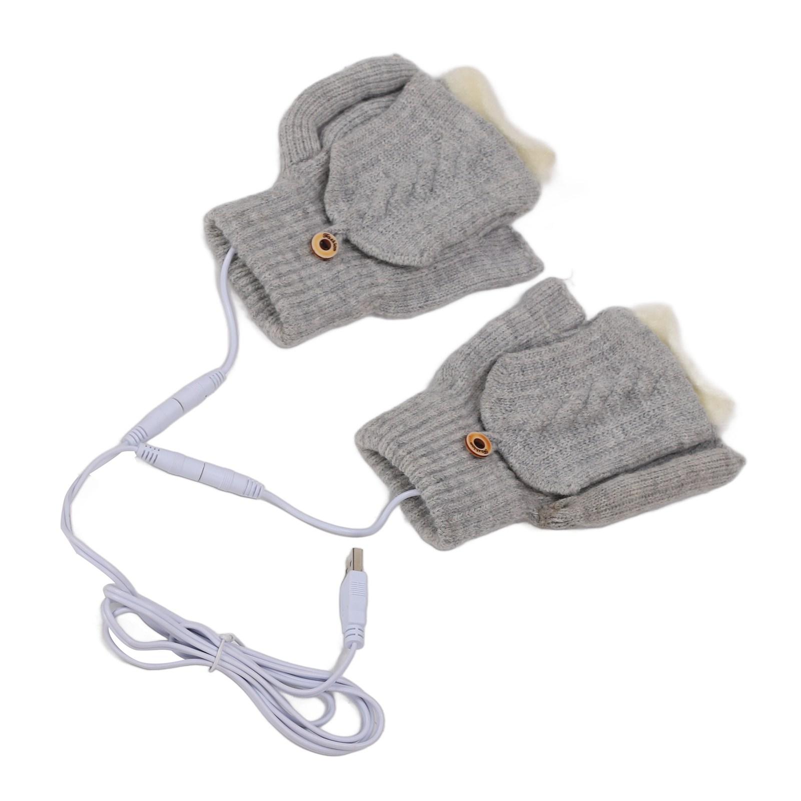 

Перчатки с подогревом USB Теплые хлопковые перчатки с полным пальцем и полупальцами с подогревом для двух сторон серый