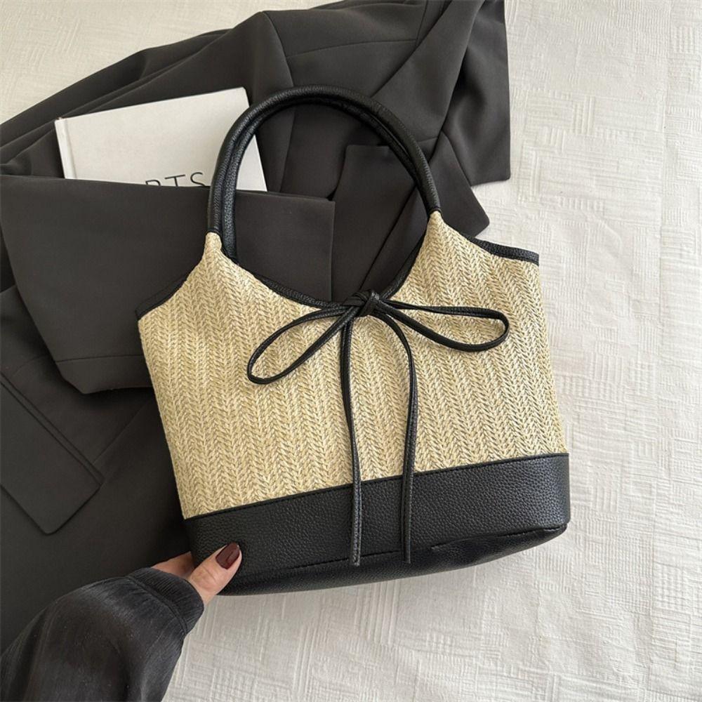 Large Capacity Weaving Tote Bag Elegant Women's Handbag Simple Straw Shoulder Bag  Beach