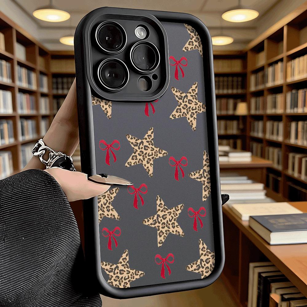 

Leopard Print Stars with Bows Phone Case For Samsung Galaxy S23 S24 S25 S26 Ultra S22 S21 S20 Plus FE A35 A54 A55 A56 Soft Cover Galaxy A35