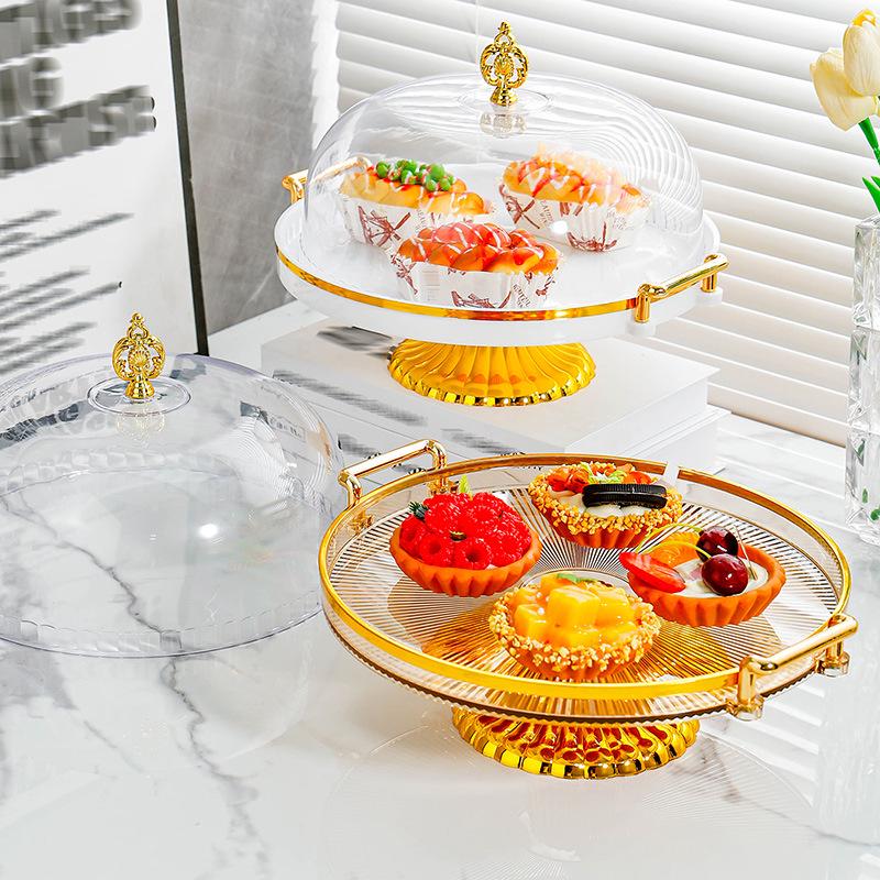 Platou transparent cu picior înalt pentru tort cu capac - Suport pentru expunerea deserturilor, Farfurie pentru fructe, Bufet pentru patiserie sau pâine