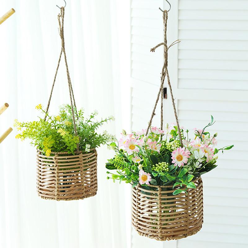 1PC Garden Green Plant Rattan Vase Flower Pot Woven Hanging Flower Baskets Home Decor Wicker