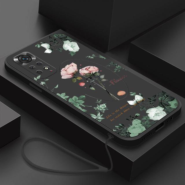 Blomster Silikondeksel For Xiaomi Redmi Note 11 Pro Plus 11pro+ 5G 10 8 9 Pro Max 9t 9s 10s Sommerfugl Telefondeksel med Lanyard