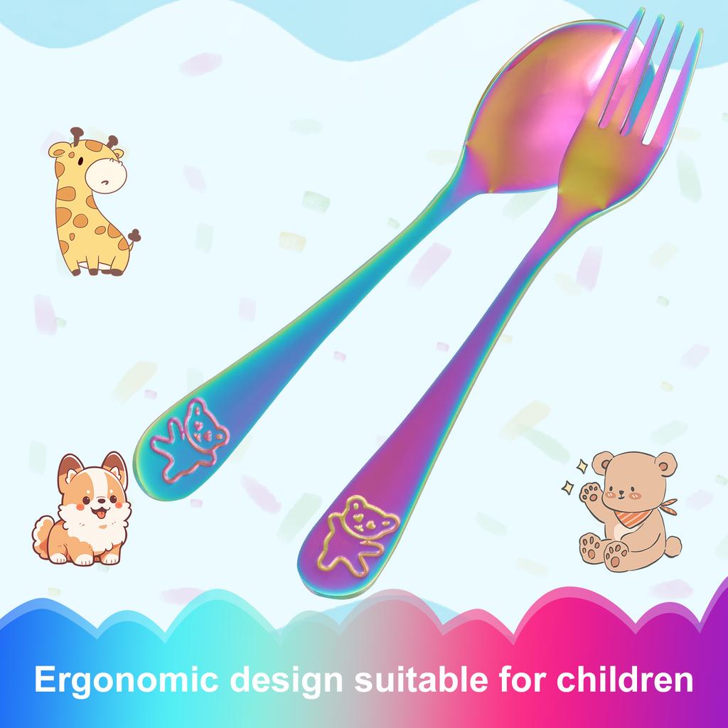 10/9pc Fork Spoons Kits Stainless Steel Kids Silverware Set Cute Bear Printed Tableware for Children Home Outside Travel Feeding