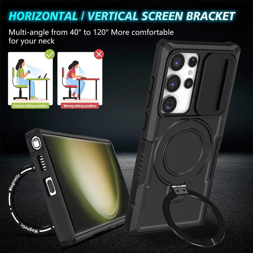 For Samsung Galaxy S23 Ultra Case Slide Lens Window Kickstand Phone Cover