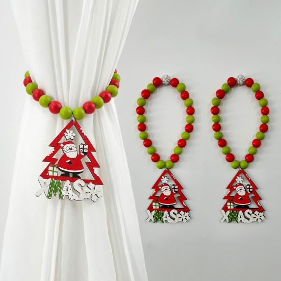 1 Pair Xmas Charm Curtain Tiebacks Wooden Bead Christmas Curtain Ties Beaded Curtain Holdbacks for Drapes Living Room Bedroom Nursery Decor