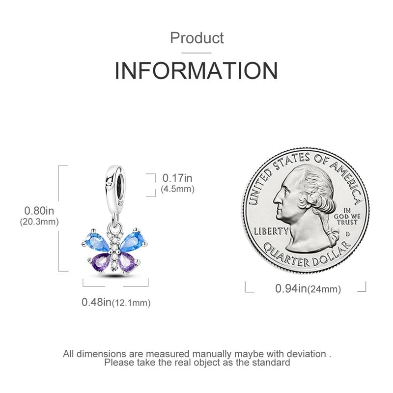 Charms Copper Blue-Purple Droplet Zircon Butterfly Pendant Beads Fit Bracelet Women Jewelry Diy Gift Accessory