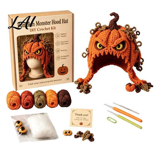 Snadný krok za krokem návod Háčkovací sada klobouku s vysoce landským skotem Halloween dýně pavouk kapuce sada DIY ruční výroba pro dospělé teenagery tematický projekt