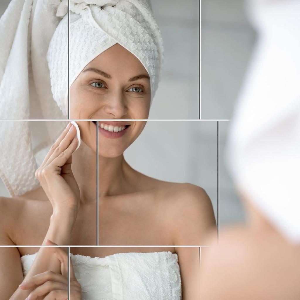 12 Pcs Acrylic Flexible Mirror Sheets, 12 x 12 in Mirrors Tiles Self Adhesive Square Cuttable Wall Stickers Non Glass Acrylic Safety Reflective for