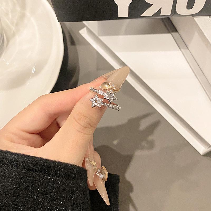 

Модные кольца Y2K со звездой, двойные, открытые, для женщин, девушек, эстетичный модный тренд, милые крутые ювелирные аксессуары A1
