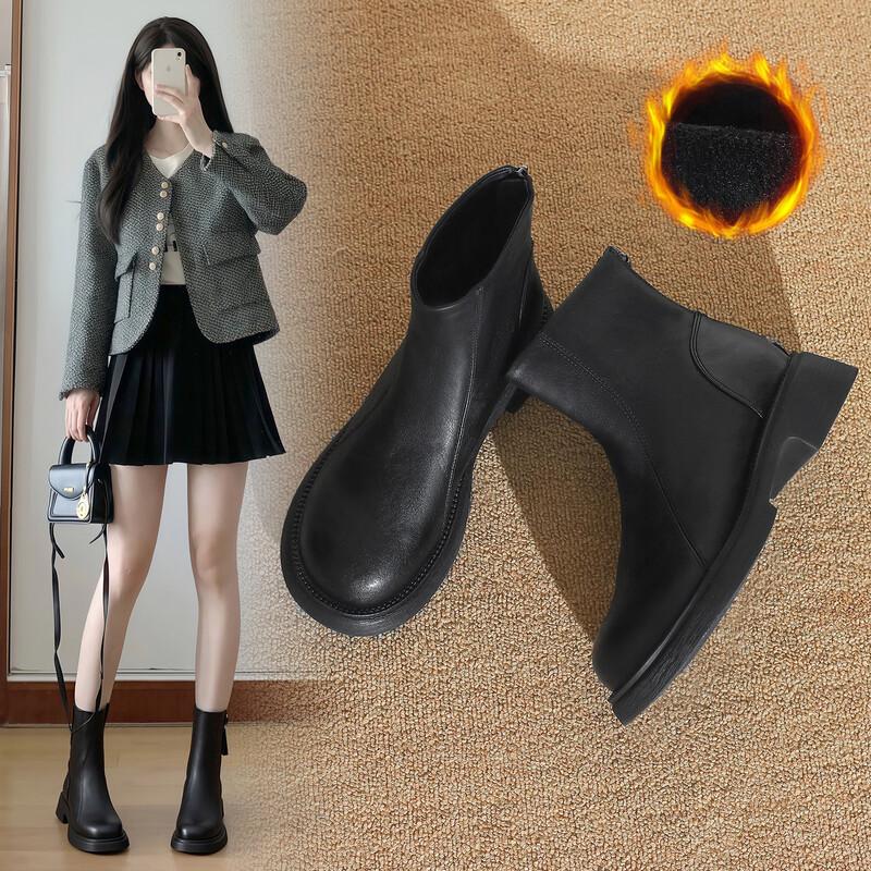 ZHR Women s Fleece-Lined Flat Ankle Martin Boots 39