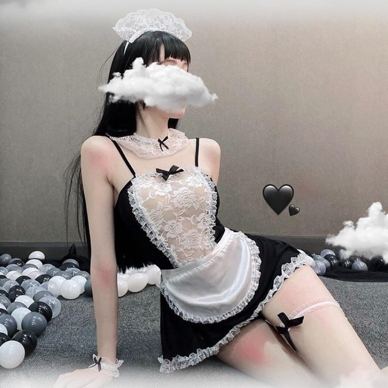 Sexy Sheer Mesh Maid Costume Lingerie Role Play Outfit For Unisex