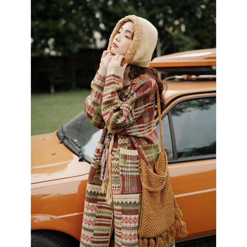 Dimanaf 2025 Winter Plus Size Long Print Autumn Women Buttons Sweaters Jacket Knitting Casual Style Loose Cardigan Sweater