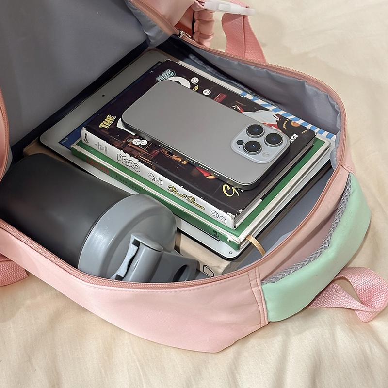 Studenten Farbblock Schultasche Mädchen Rucksack mit großer Kapazität mit Geldbörse