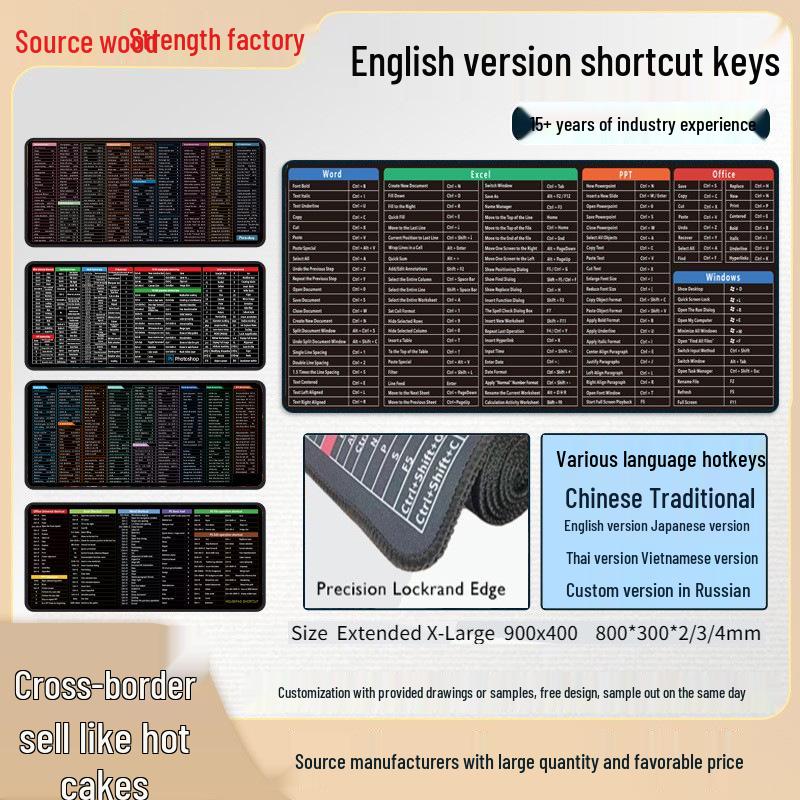 Extra Large Non-Slip Office Desk Mat - Customizable Keyboard Hotkeys