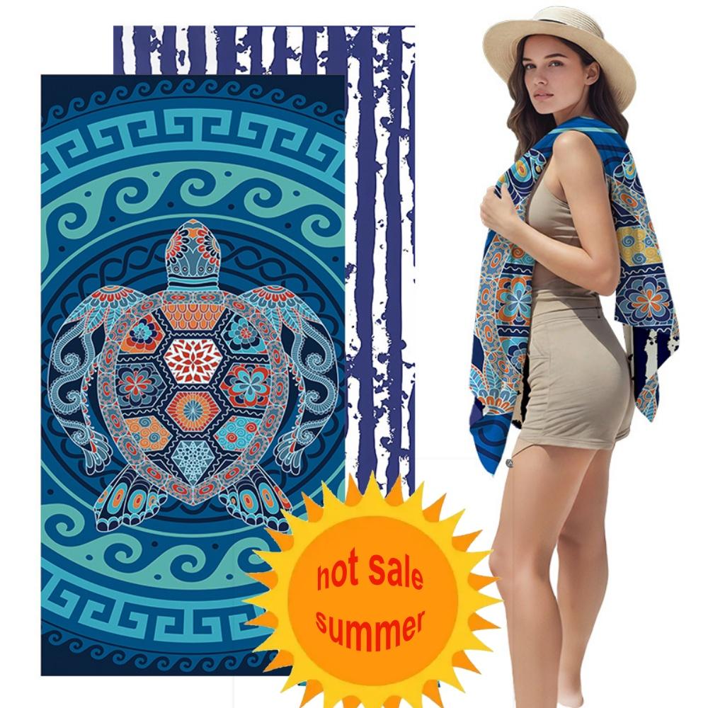 Bohemian Sea Turtle Print Beach Towel Soft Absorbent Microfiber Towel for Men Women Summer Beach Pool Camping Gym Yoga Travel