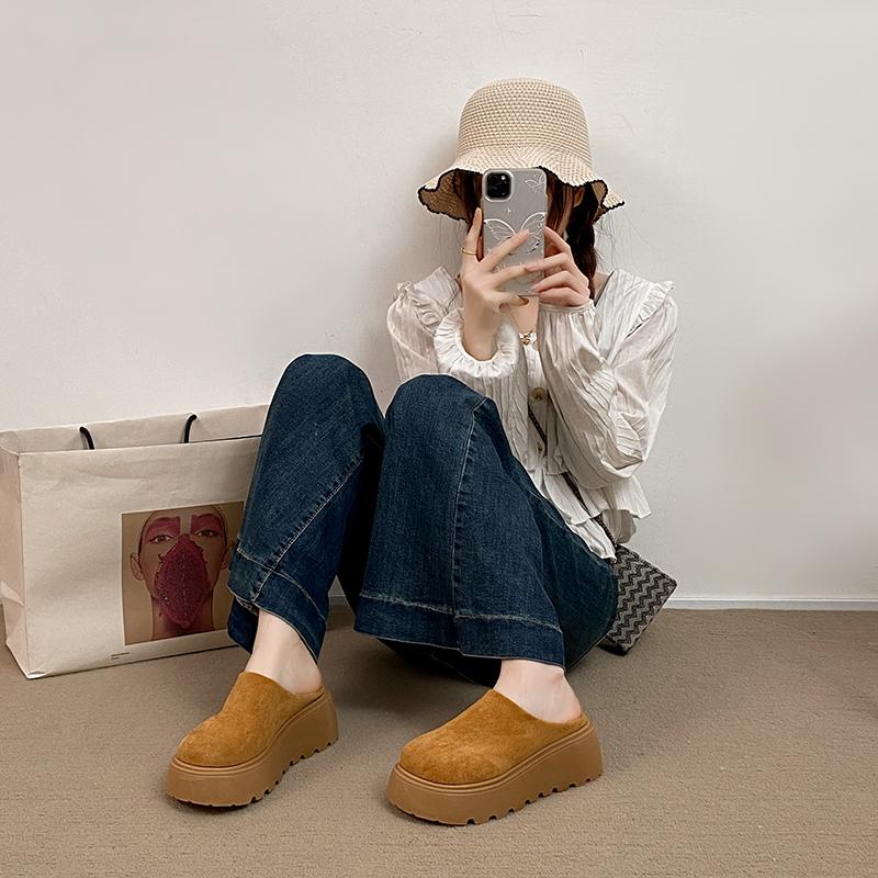 Fashion CRLAYDK Women's Platform Heel Mules Fashion SCasual hoes Closed Toe Slip On Suede Wear Resistant Chunky Increase Height Slippers