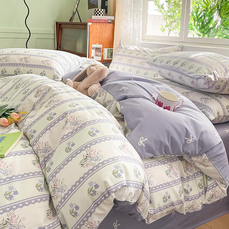 Set din patru piese din bumbac, pat din bumbac pur, husă de pilota, cearșaf de pat, set din trei piese pentru dormitor, lenjerie de pat