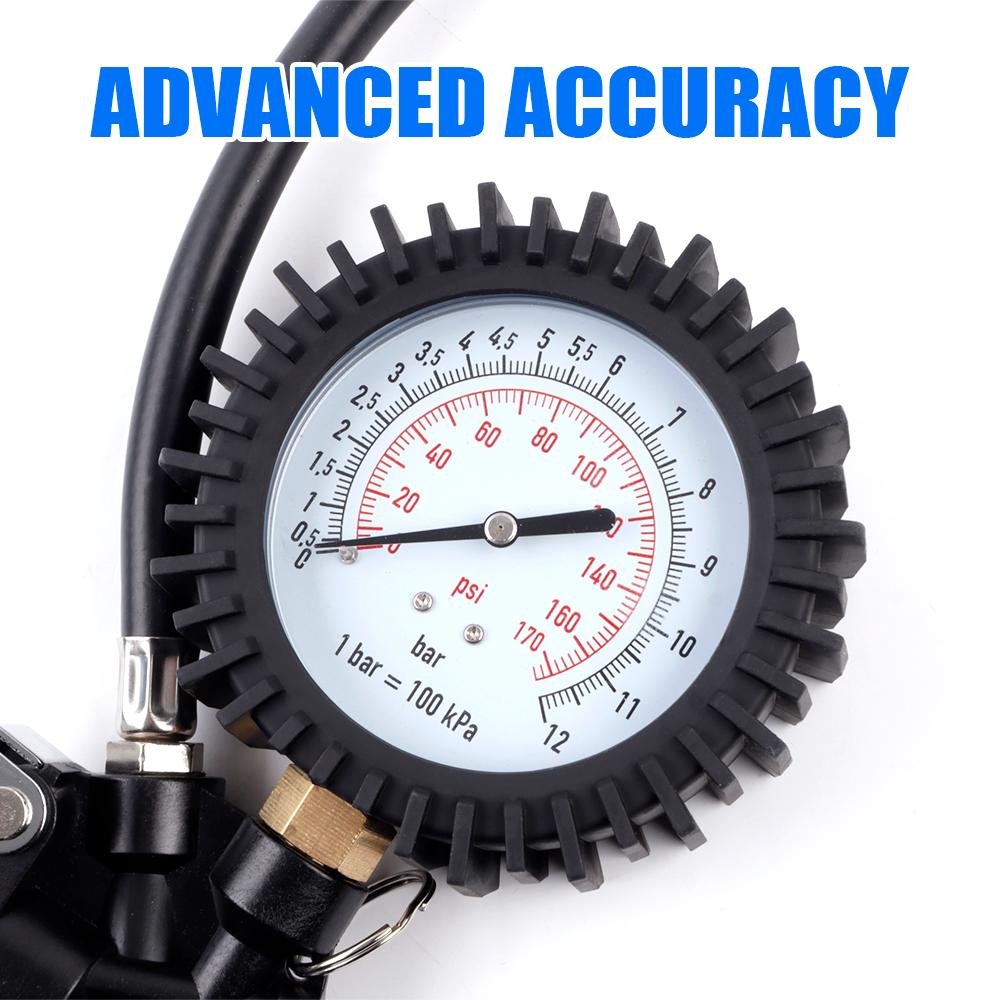 Manometr do opon 0-170Psi, Manometr do opon wypełniony olejem, Odporny na wstrząsy, Dokładny tester pojazdu Monitorowanie pompowania, Adaptery UE/US/JP