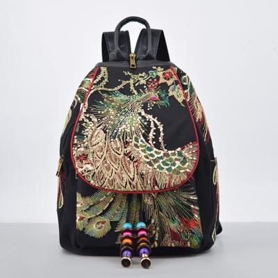 Bestickte Rucksack-Geldbörse für Damen, Vintage-Handtasche mit Kordelzug, lässige Reise-Umhängetasche, große Kapazität, Tragegriff oben, Umhängetasche, Tagesrucksack